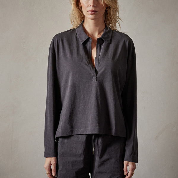 Clean Finish Jersey Open Polo in Magma | James Perse Los Angeles 
