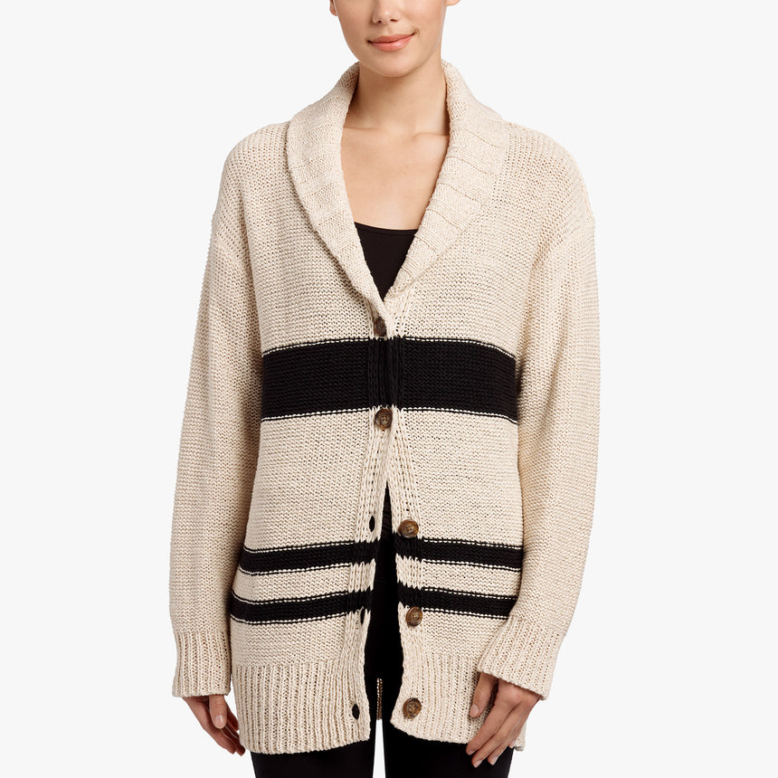 Striped Cotton Linen Beach Cardigan In Natural/Black | James Perse Los Angeles