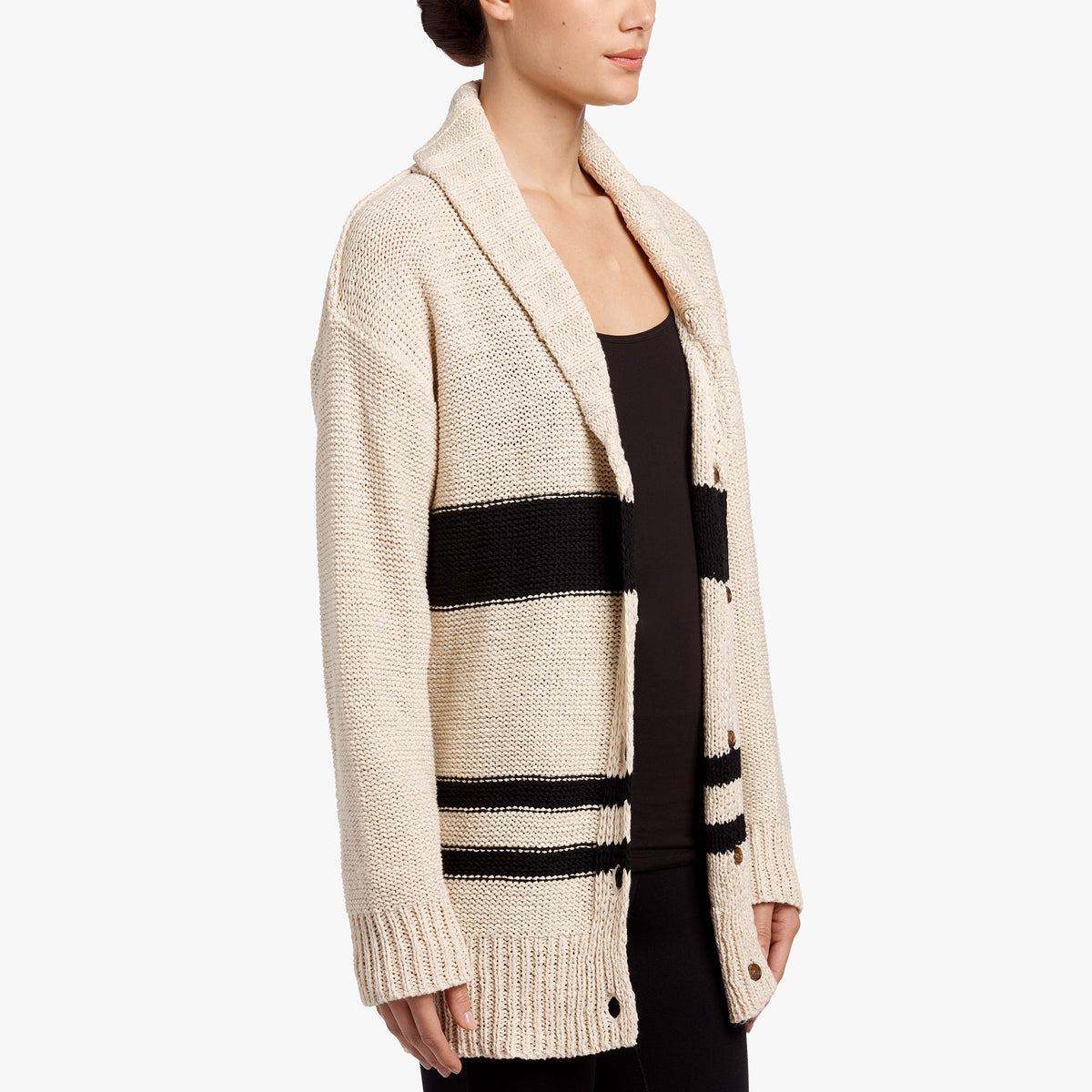 Striped Cotton Linen Beach Cardigan In Natural/Black | James Perse Los Angeles