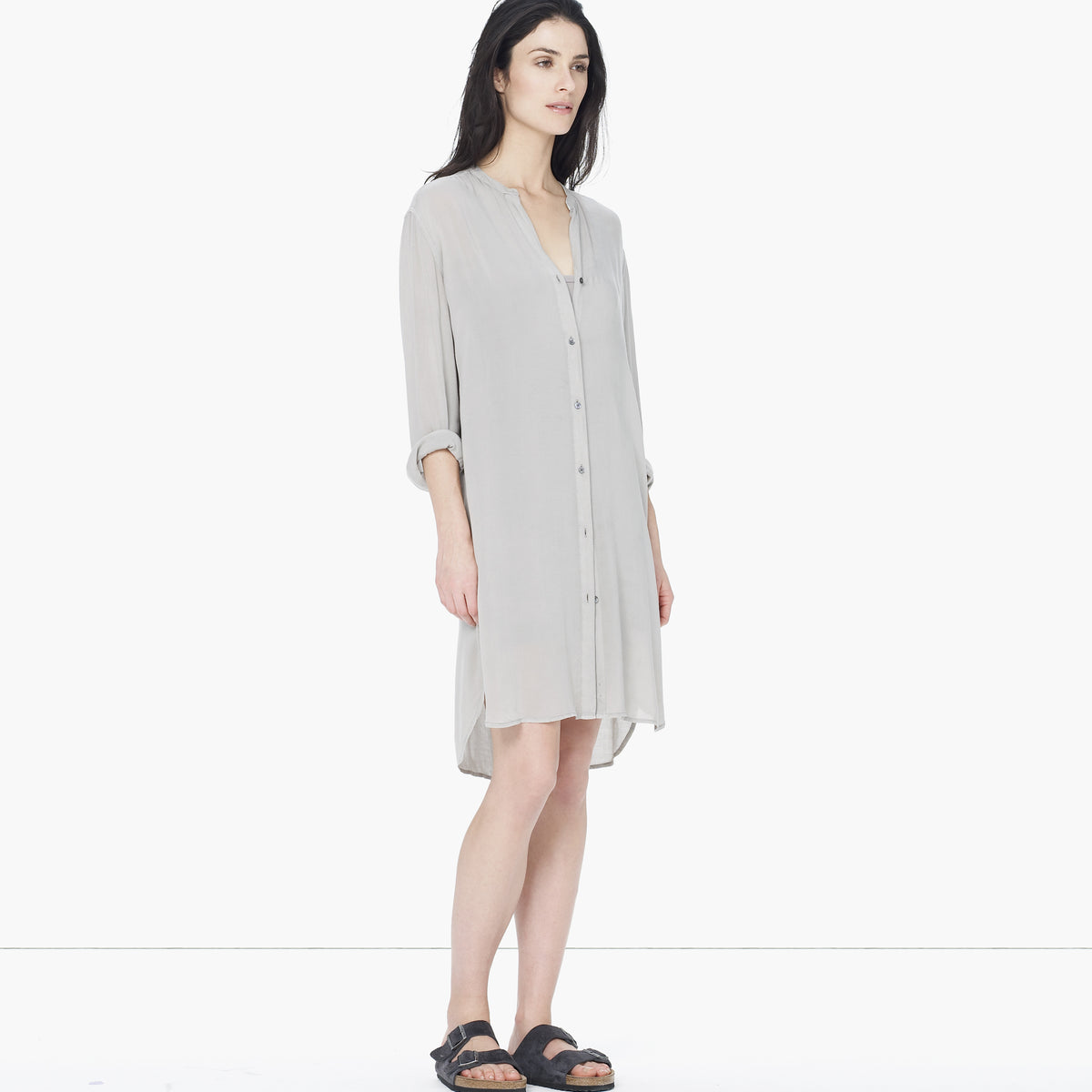 Collarless Shirt Dress in Shadow | James Perse Los Angeles