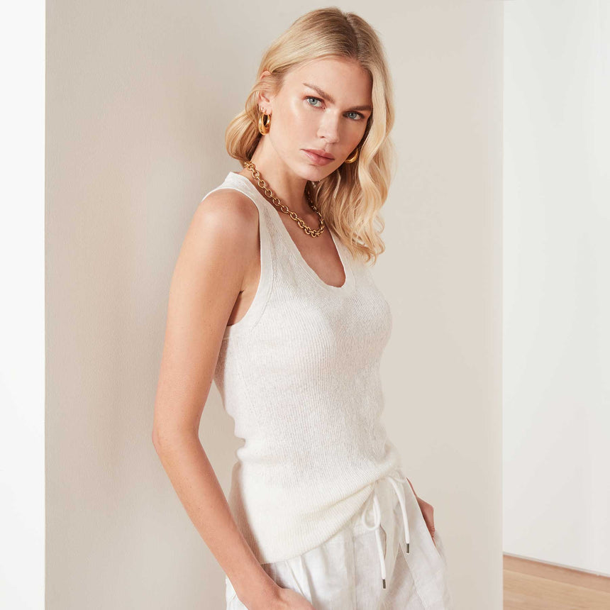 Cotton Linen Sweater Tank In White | James Perse Los Angeles