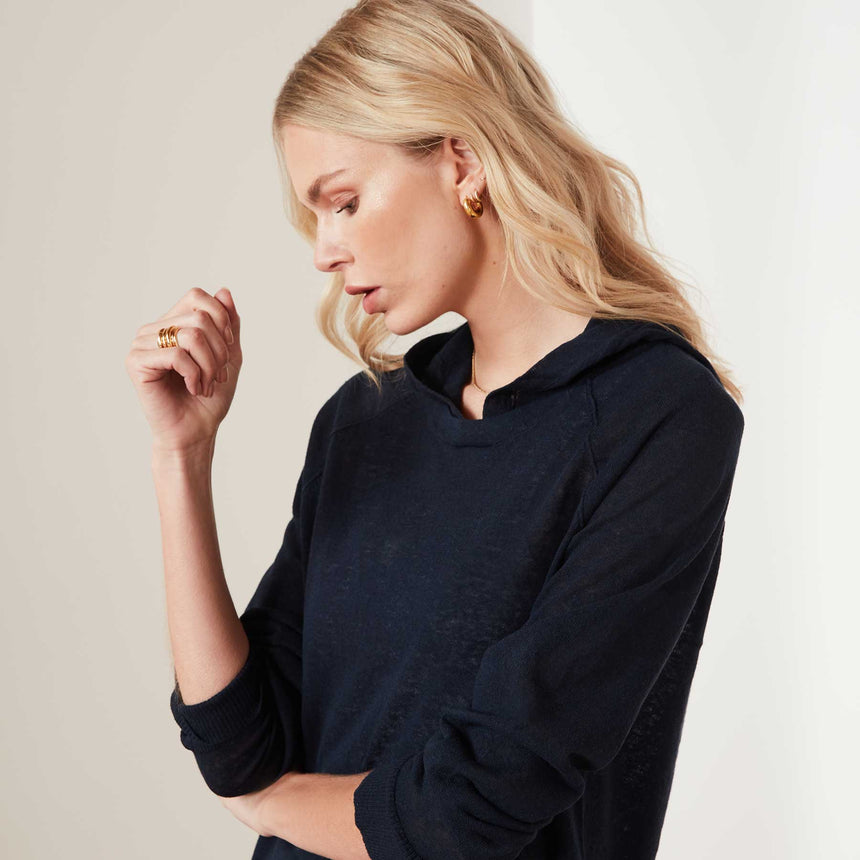 Cotton Linen Raglan Hoodie In Navy | James Perse Los Angeles