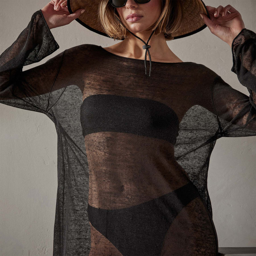 Soleil Linen Caftan in Black | James Perse Los Angeles