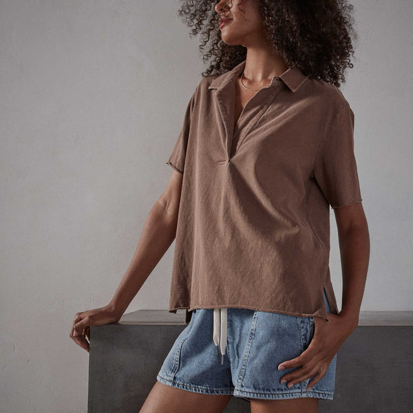 High Twist Jersey Oversized Polo in Malt Pigment | James Perse Los Angeles
