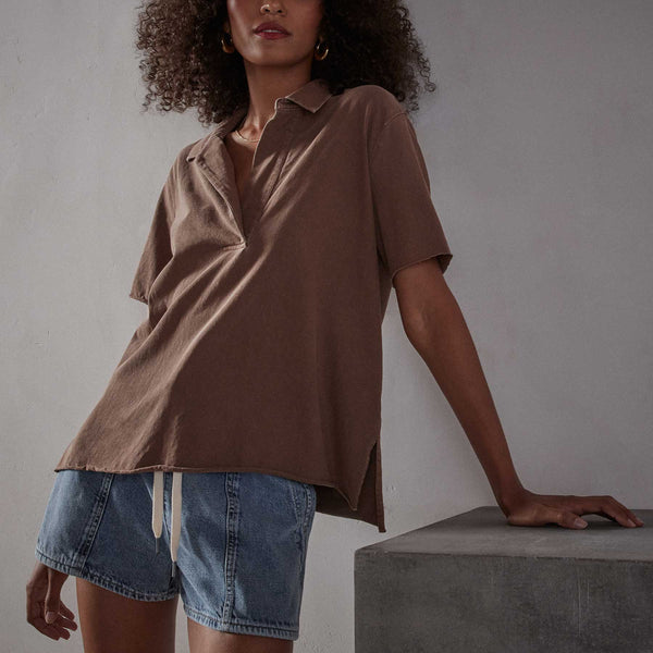 High Twist Jersey Oversized Polo in Malt Pigment | James Perse Los Angeles