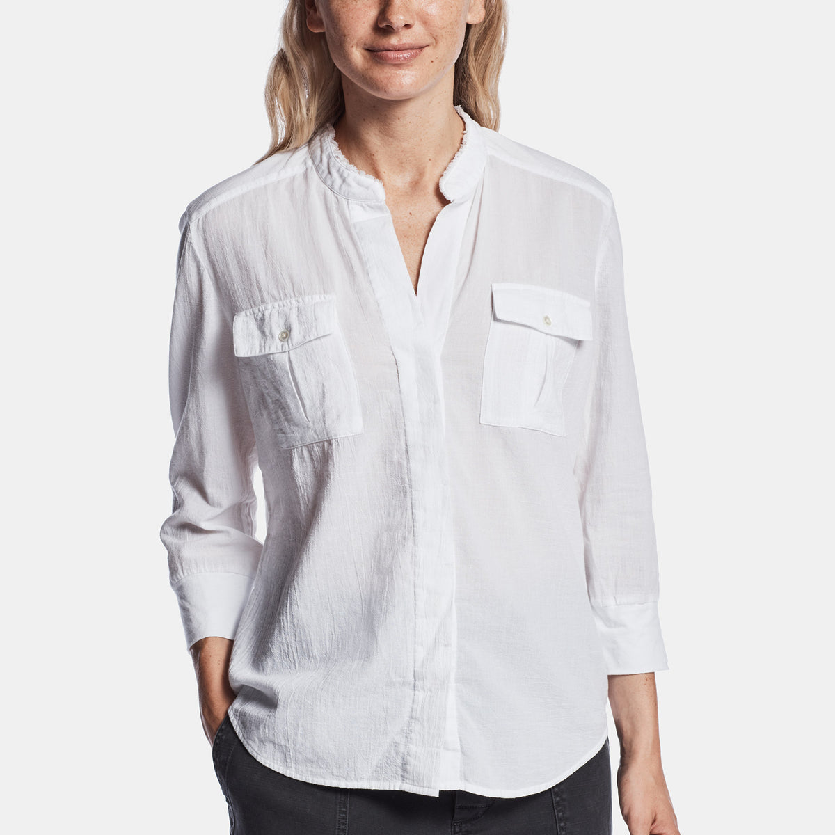 Collarless Safari Shirt - White | James Perse Los Angeles