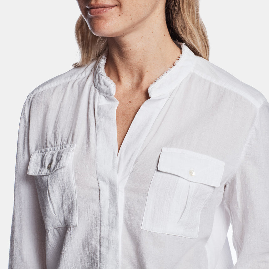 Collarless Safari Shirt - White | James Perse Los Angeles