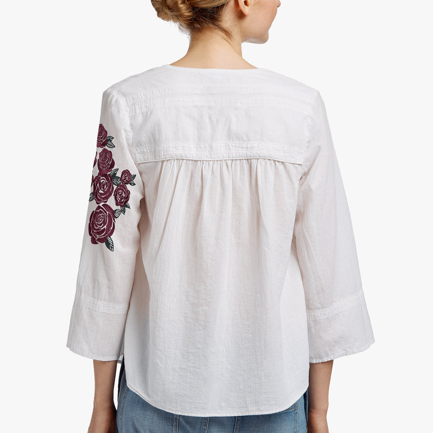 Rose Embroidered Shirt - White / Red | James Perse Los Angeles