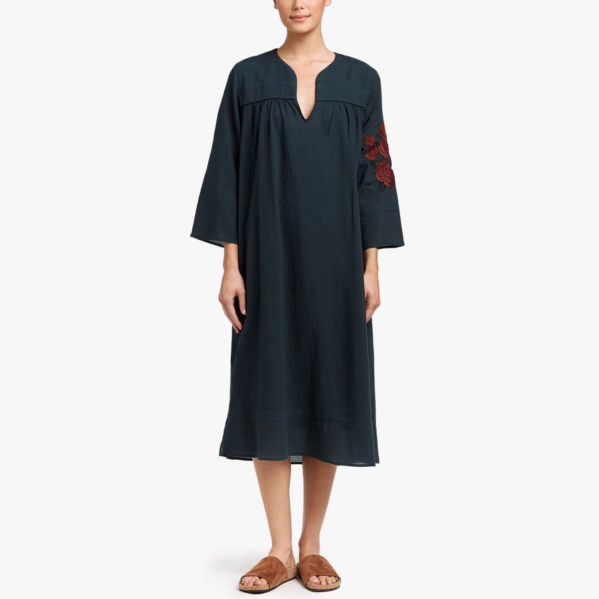 Rose Embroidered Caftan Dress - Laurel/Red | James Perse Los Angeles