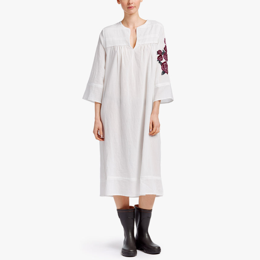 Rose Embroidered Caftan Dress - White / Red | James Perse Los Angeles