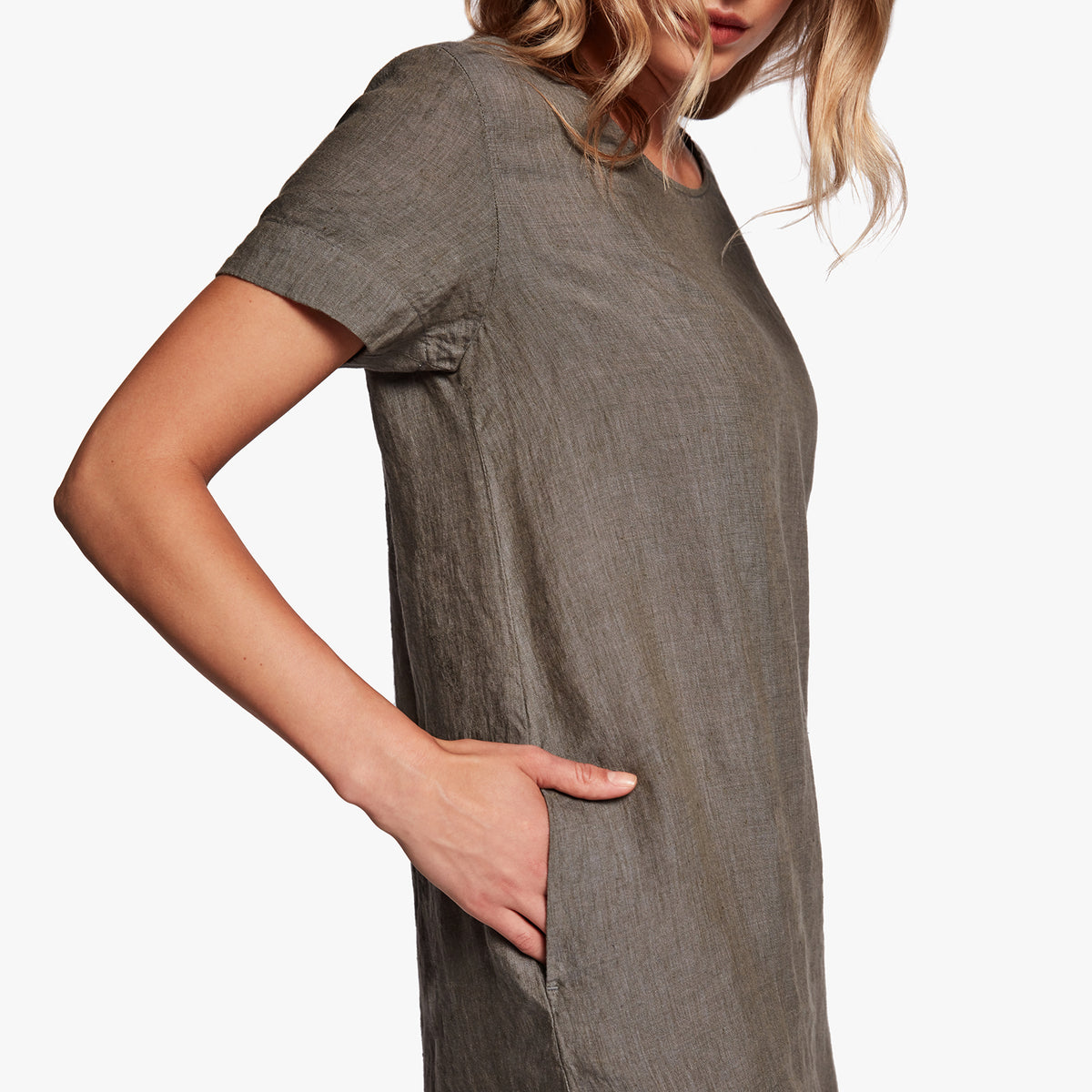 Linen Back Pleat Shift Dress In Artichoke | James Perse Los Angeles