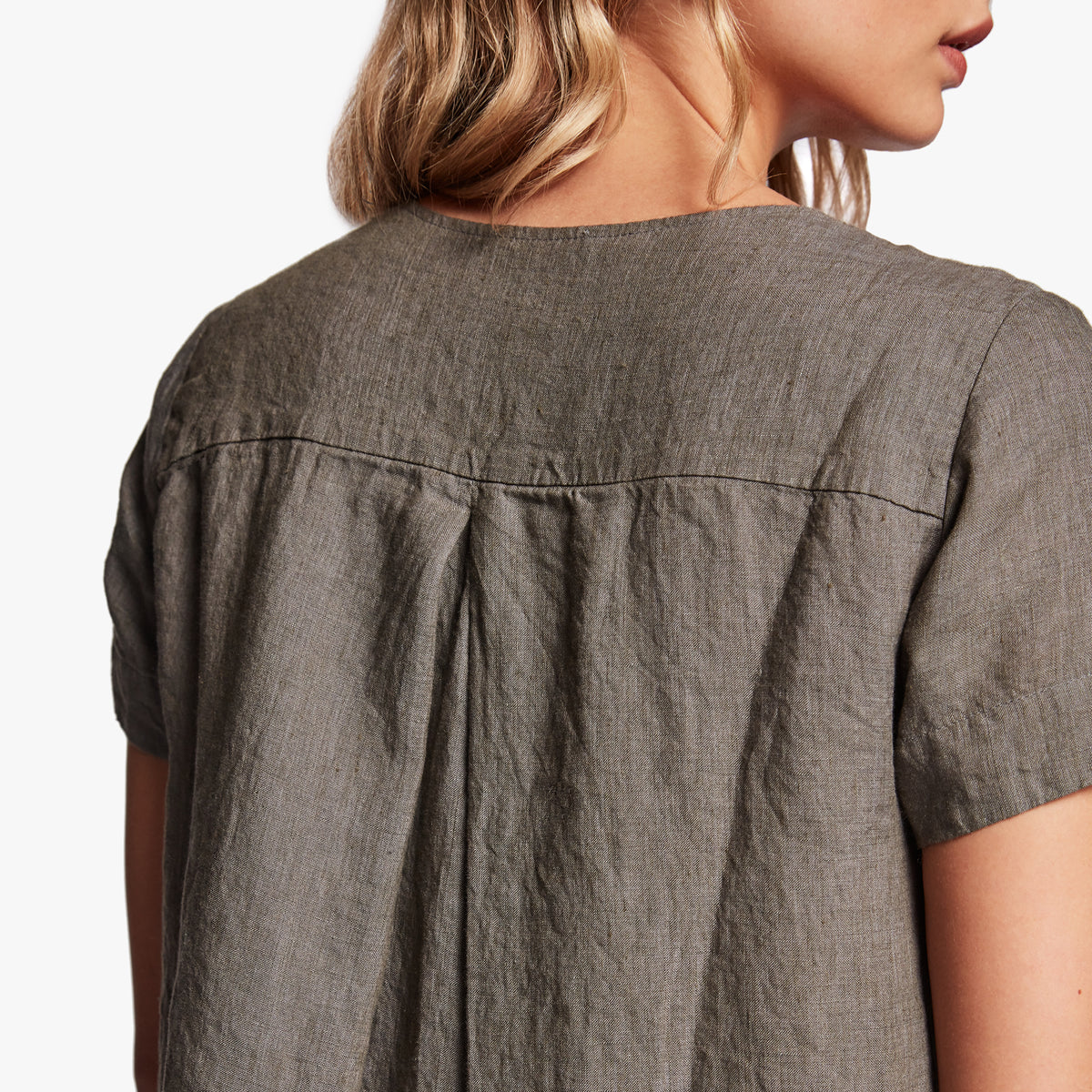 Linen Back Pleat Shift Dress In Artichoke | James Perse Los Angeles