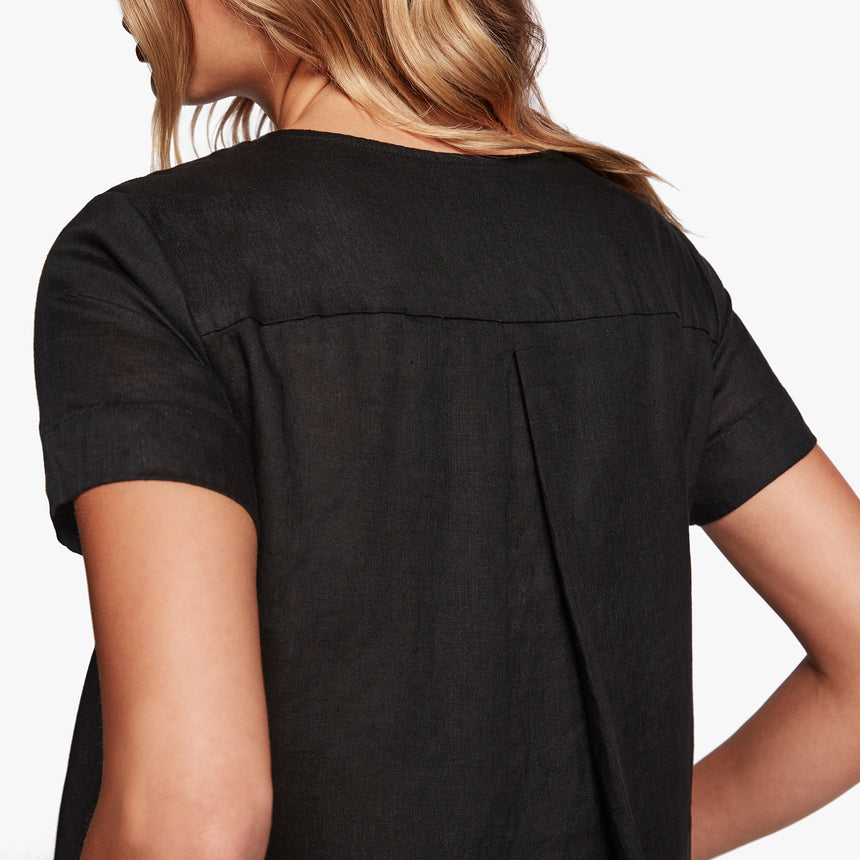 Linen Back Pleat Shift Dress In Black | James Perse Los Angeles