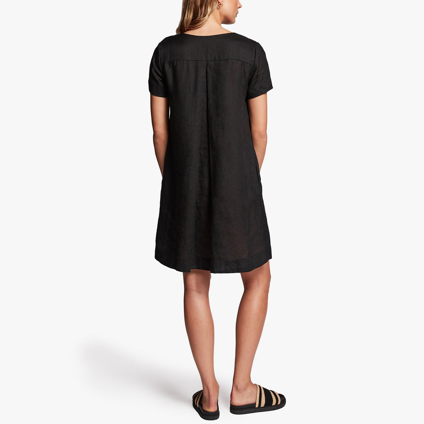 Linen Back Pleat Shift Dress In Black | James Perse Los Angeles