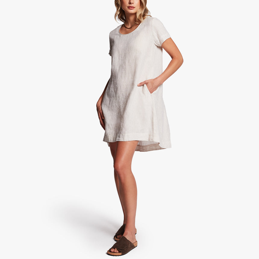 Linen Back Pleat Shift Dress In Wheat | James Perse Los Angeles