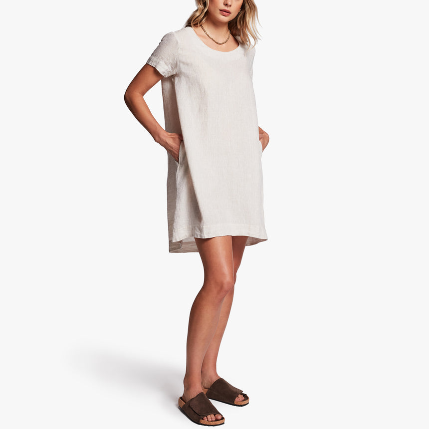Linen Back Pleat Shift Dress In Wheat | James Perse Los Angeles