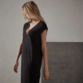 Deep V Double Layer Dress in Black | James Perse Los Angeles