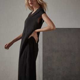 Deep V Double Layer Dress in Black | James Perse Los Angeles