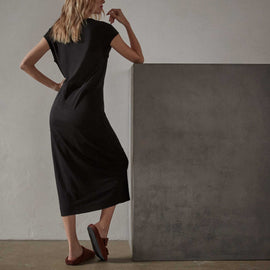 Deep V Double Layer Dress in Black | James Perse Los Angeles