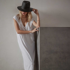 Deep V Double Layer Dress  in White | James Perse Los Angeles