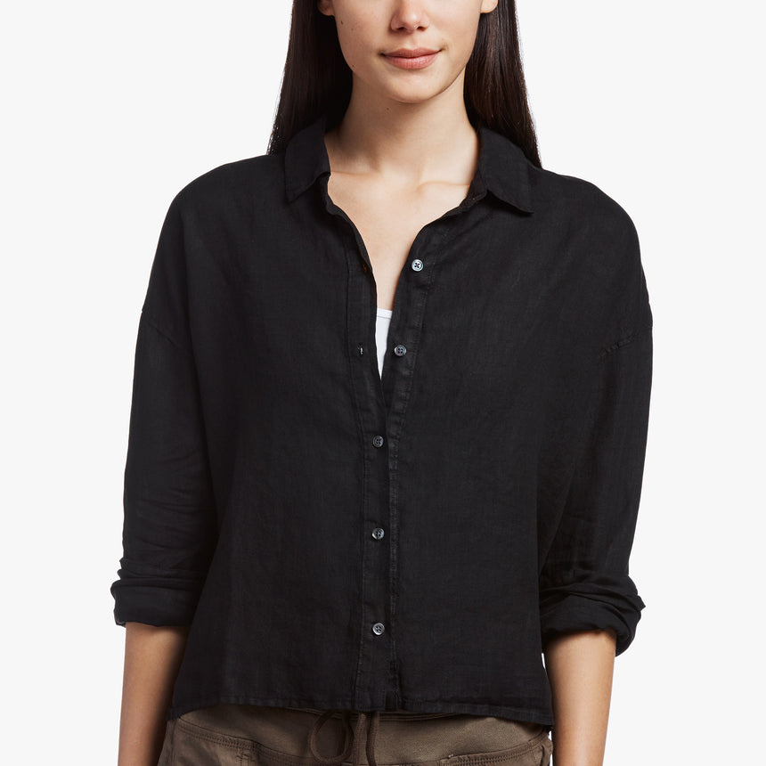 Canvas Linen Boxy Shirt In Black | James Perse Los Angeles