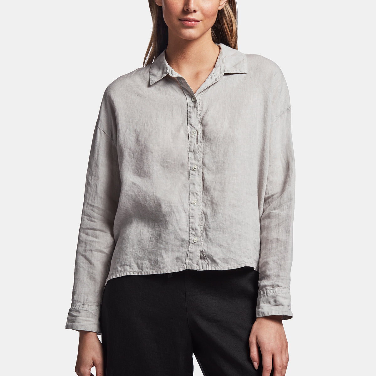 Canvas Linen Boxy Shirt In Silver | James Perse Los Angeles