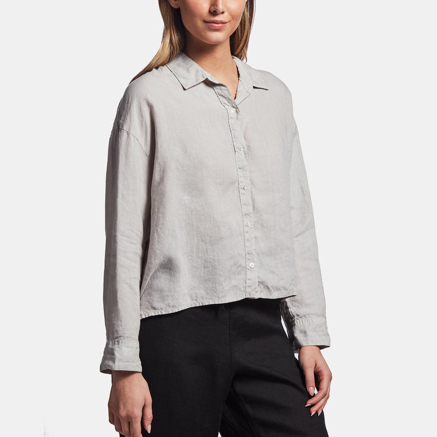 Canvas Linen Boxy Shirt In Silver | James Perse Los Angeles