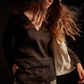 Open Collar Linen Shirt - Black | James Perse Los Angeles