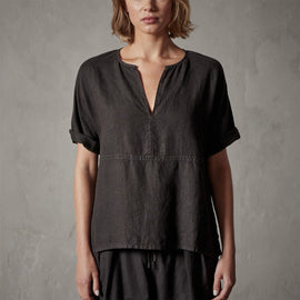 Open Front Linen Top in Black | James Perse Los Angeles