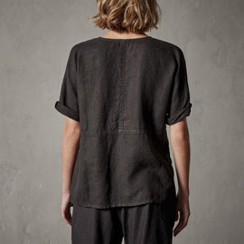 Open Front Linen Top in Black | James Perse Los Angeles