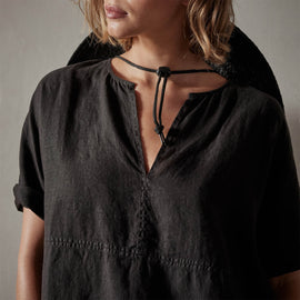Open Front Linen Top in Black | James Perse Los Angeles