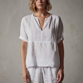 Open Front Linen Top in White | James Perse Los Angeles