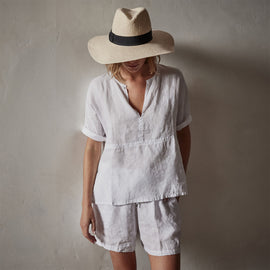 Open Front Linen Top in White | James Perse Los Angeles