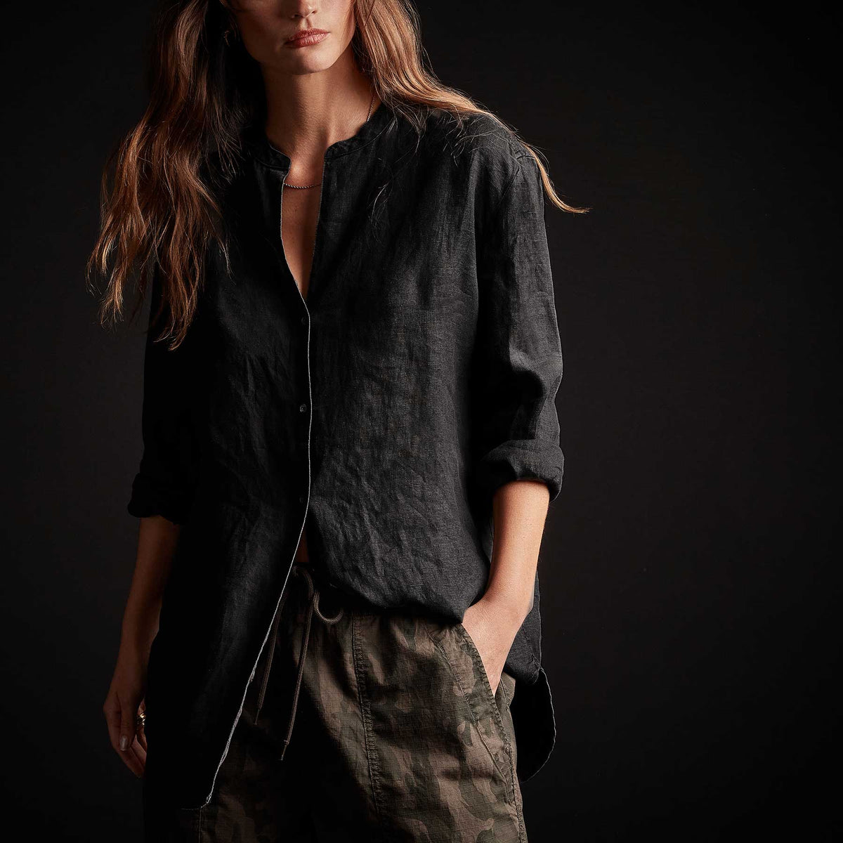 Lightweight Linen Shirt - Black | James Perse Los Angeles