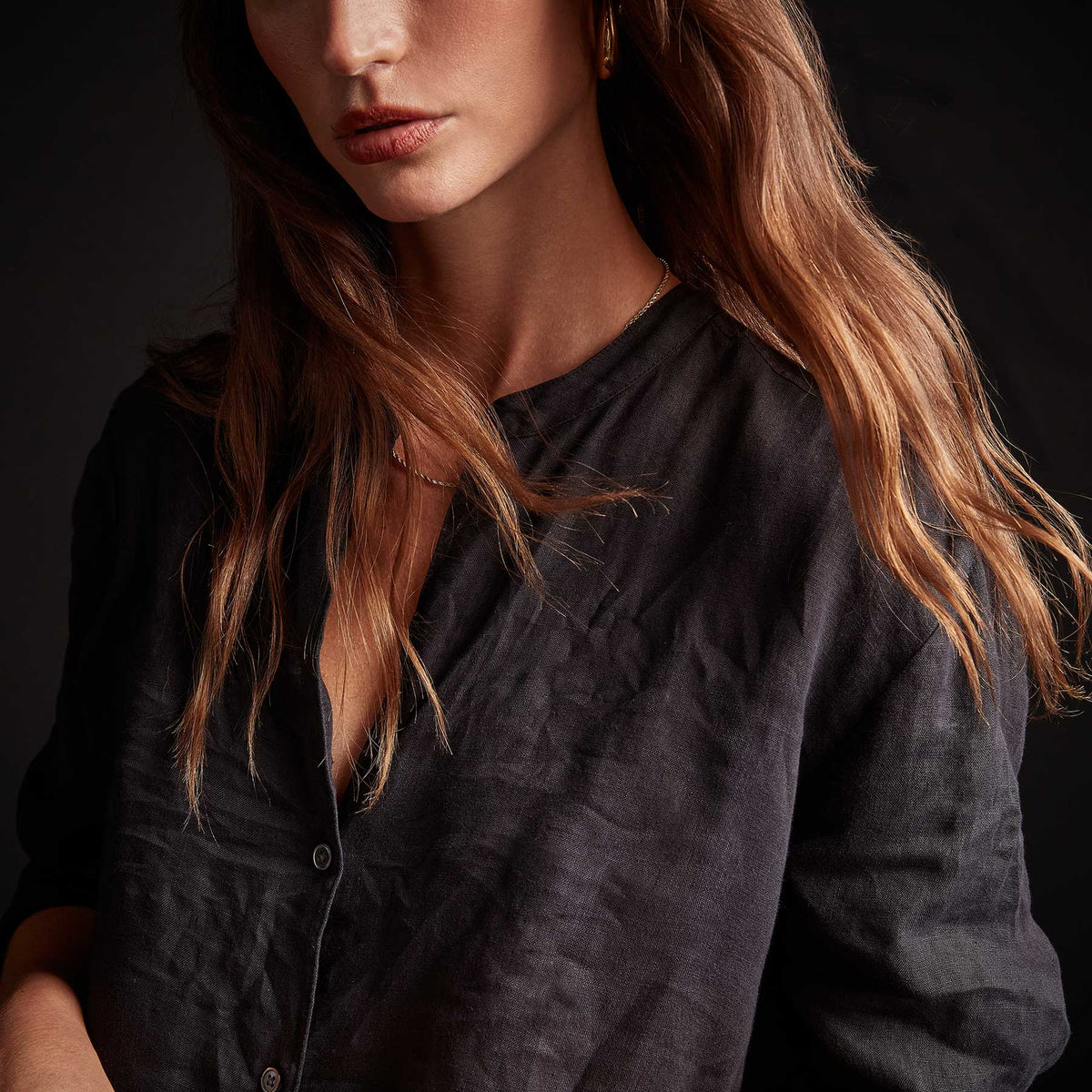 Linen Lounge Shirt in French Navy Pigment | James Perse Los Angeles