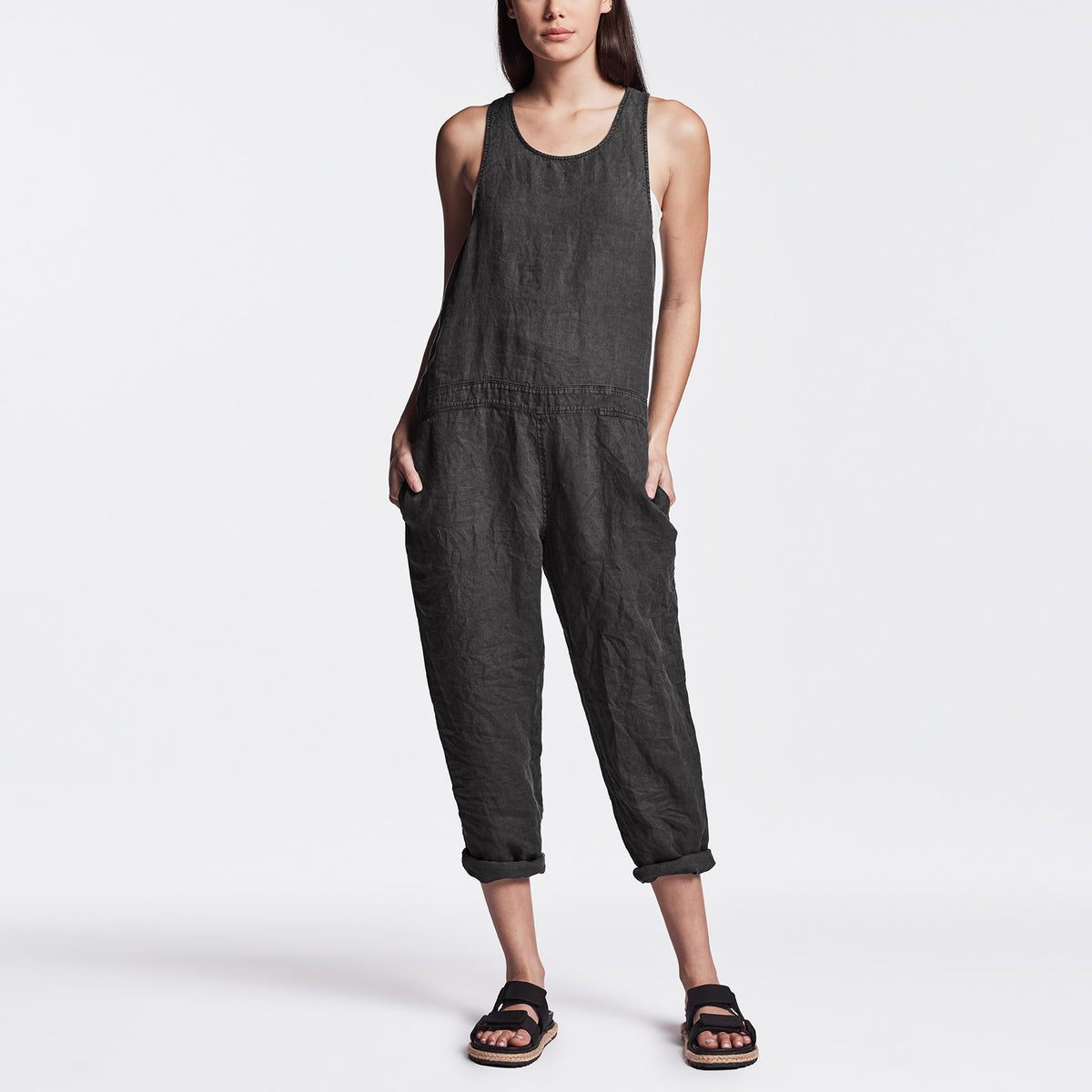 Linen Racerback Romper - Carbon Pigment | James Perse Los Angeles