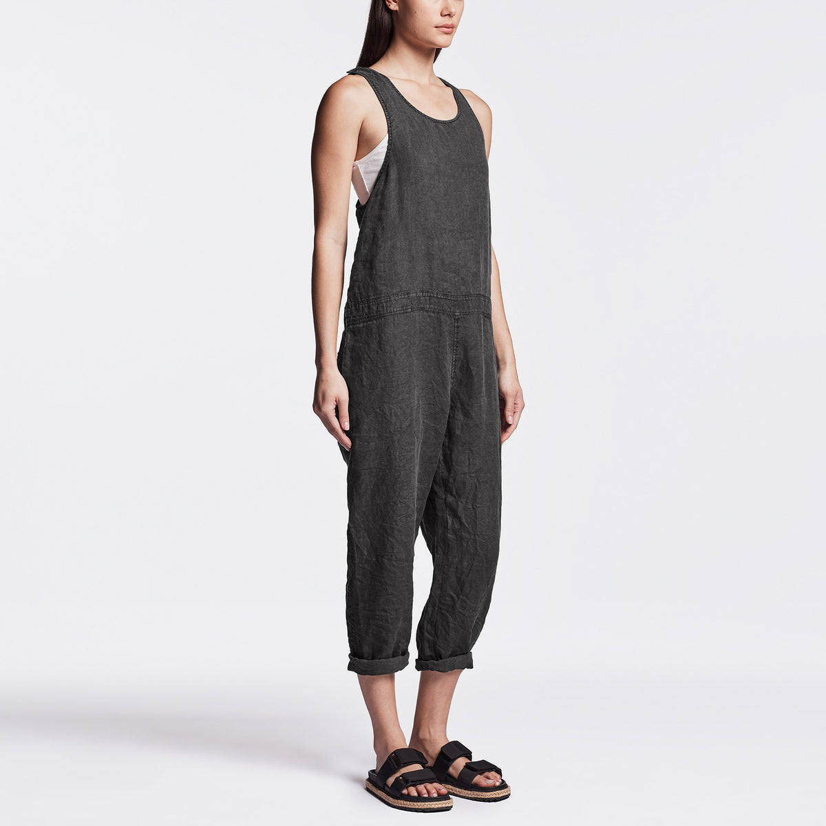 Linen Racerback Romper - Carbon Pigment | James Perse Los Angeles