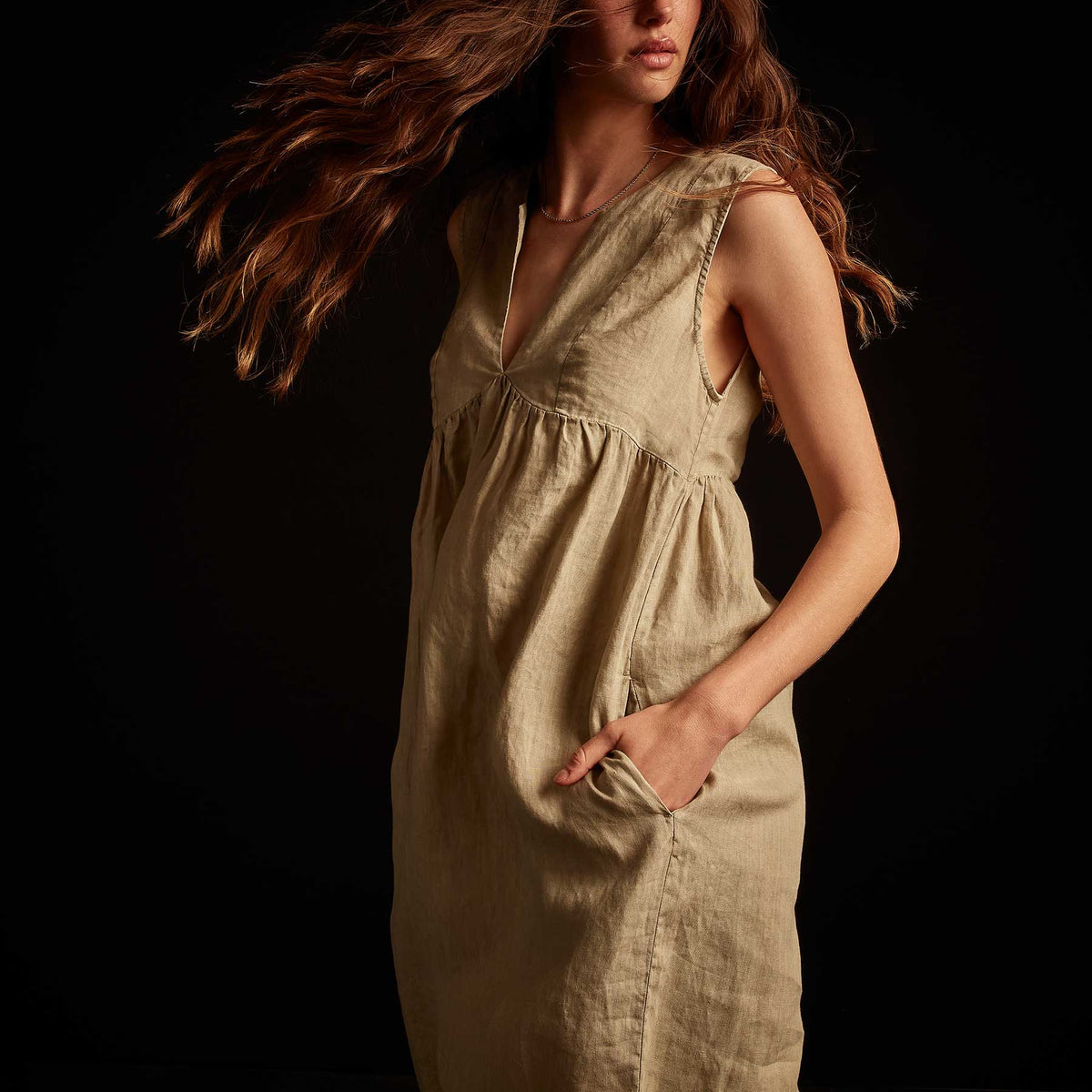 Lightweight Linen Sleeveless Empire Dress - Paste Pigment | James Perse Los Angeles
