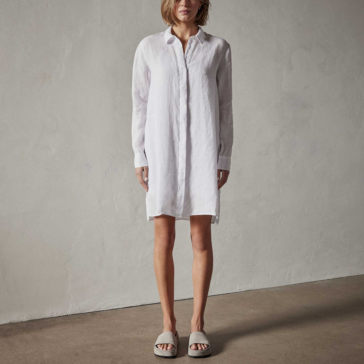 Lightweight Linen Shirt Dress in White | James Perse Los Angeles