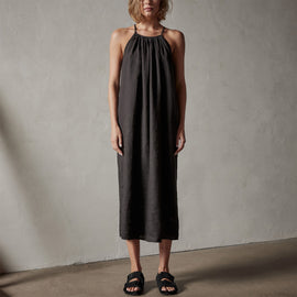 Garment Dye Gathered Dress in Black | James Perse Los Angeles