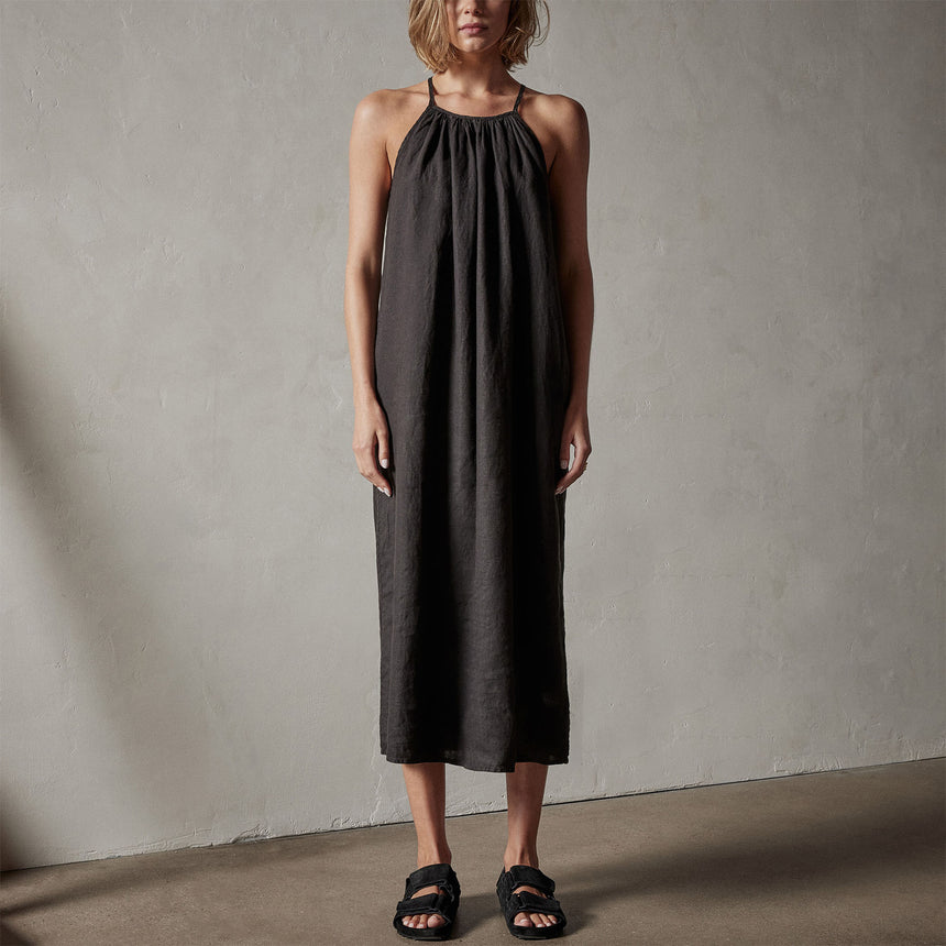 Garment Dye Gathered Dress in Black | James Perse Los Angeles