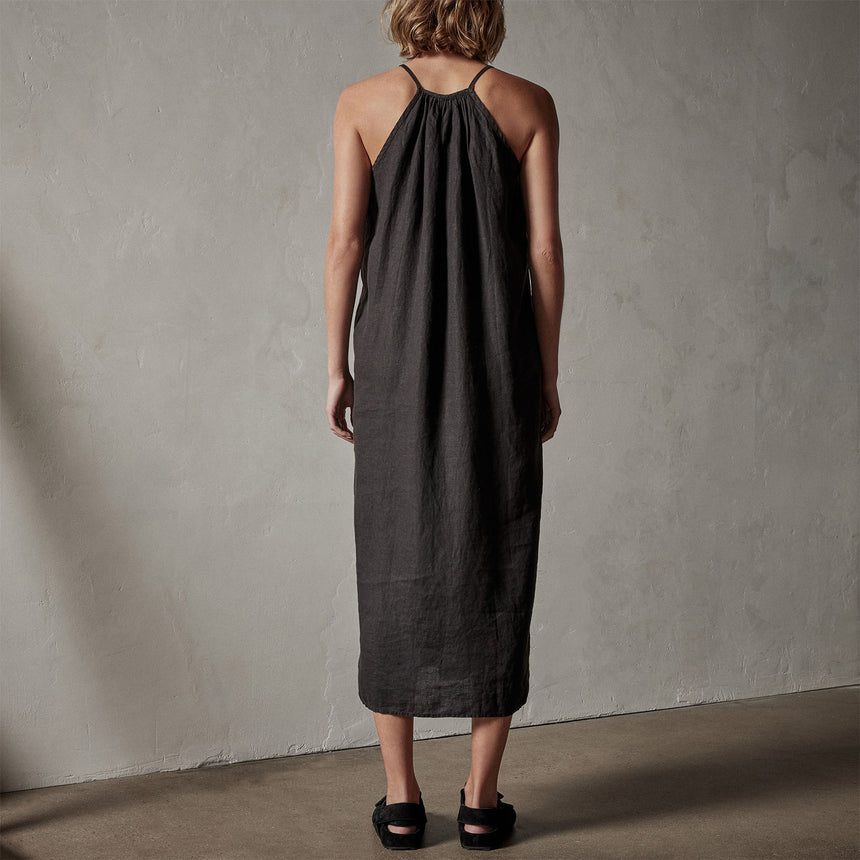 Garment Dye Gathered Dress in Black | James Perse Los Angeles