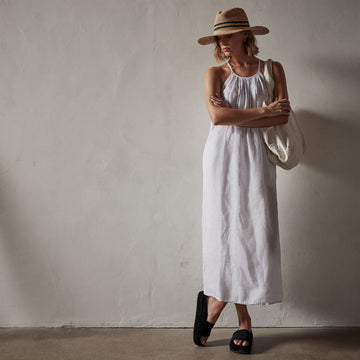 Linen Sun Dress in White | James Perse Los Angeles 2 / White / USA