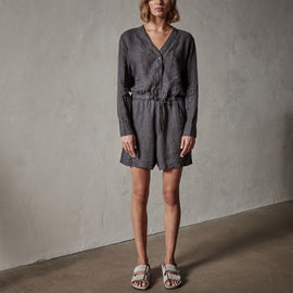 Linen Baseball Romper in Magma Pigment | James Perse Los Angeles