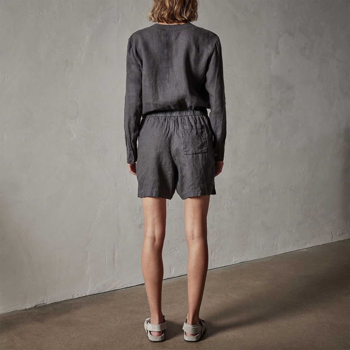 Linen Baseball Romper in Magma Pigment | James Perse Los Angeles