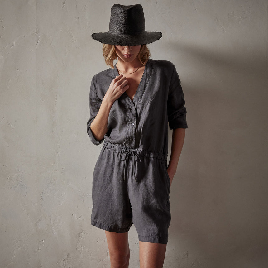 Linen Baseball Romper in Magma Pigment | James Perse Los Angeles
