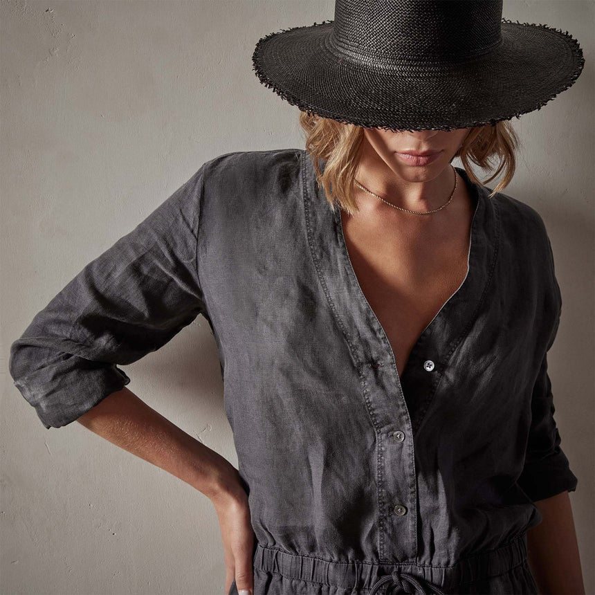 Linen Baseball Romper in Magma Pigment | James Perse Los Angeles