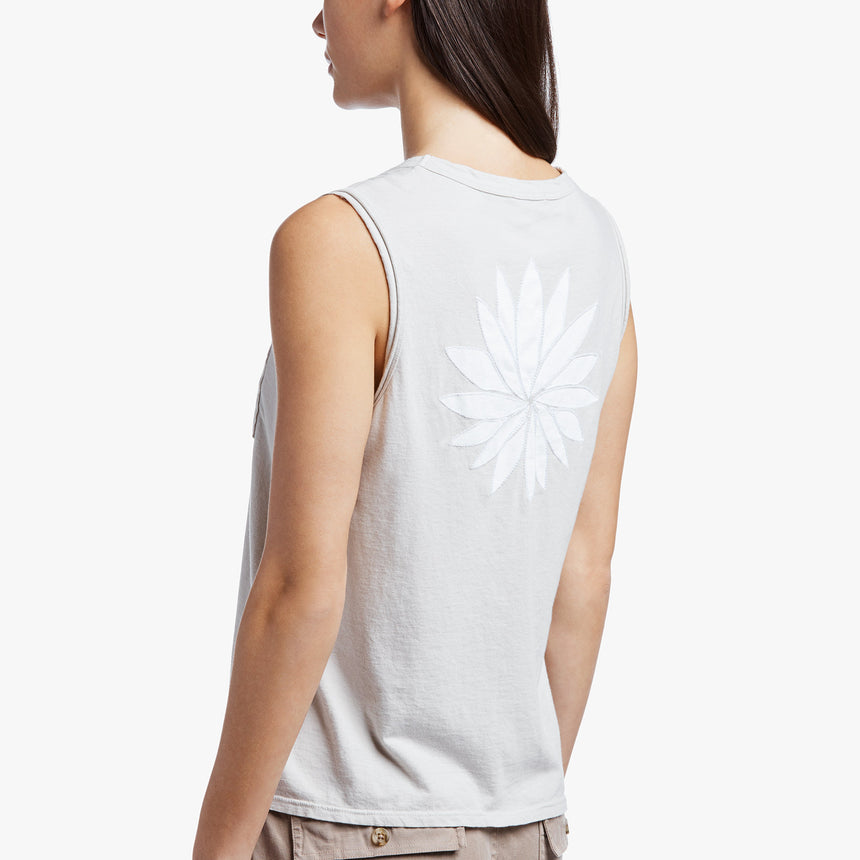 Embroidered Lotus Vintage Tank In Silver/White | James Perse Los Angeles