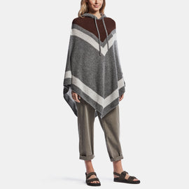 Loose Stitch Wool Cashmere Poncho In Thunder/Dusty Brown/Mist | James Perse Los Angeles