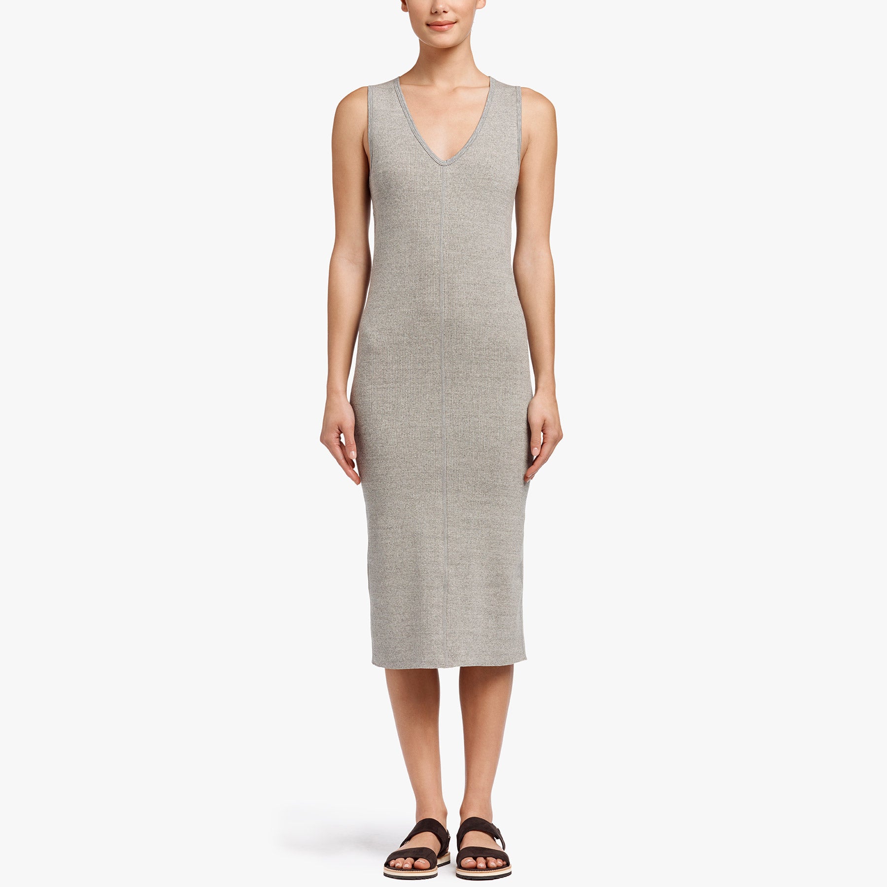 Contrast Binding Fitted Rib Dress - Pale Heather Grey | James Perse Los  Angeles